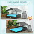 Load image into Gallery viewer, Elevated Rattan Dog House Outdoor with Canopy, Extendable Wicker Dog Bed with Water-Resistant Cushion, for Small and Medium Dogs Blue