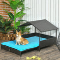 Load image into Gallery viewer, Elevated Rattan Dog House Outdoor with Canopy, Extendable Wicker Dog Bed with Water-Resistant Cushion, for Small and Medium Dogs Blue