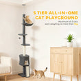 Load image into Gallery viewer, Floor to Ceiling Cat Tree, 5-Tier Cat Tower Adjustable Height 87"-94.5" with Sisal Scratching Post, Condo, Hammock, Ramp, Perches, Climbing Activity Center for Indoor Kitten