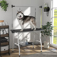 Charger l'image dans la visionneuse de la galerie, 42in Foldable Dog Grooming Table, Pet Grooming Table with Adjustable Grooming Arms, Storage Shelf, Two Nooses, 42" x 24" x 61", Black