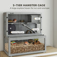 Load image into Gallery viewer, Wooden Hamster Cage, Large Gerbil Cage with Hut, Wheel, Ramps, 3 Tier Small Animal Habitat with Removable Viewing Panels, 80 x 50 x 84 cm, Grey