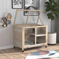 Load image into Gallery viewer, PawHut Indoor Rabbit Hutch with Wheels, Desk and Side Table Sized, Wood Rabbit Cage, Waterproof Small Rabbit Cage, Natural