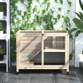 Load image into Gallery viewer, PawHut Indoor Rabbit Hutch with Wheels, Desk and Side Table Sized, Wood Rabbit Cage, Waterproof Small Rabbit Cage, Natural