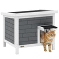 Load image into Gallery viewer, Outdoor Cat House Insulated, Wooden Weatherproof Feral Cat Shelter with Openable Asphalt Roof, Plastic Door Flaps, Rabbit Hutch for Bunnies, for Winter Outside, 61 x 51 x 53.5 cm, Grey