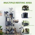 Load image into Gallery viewer, Cat Tree, 206cm Cat Tower with Sisal Scratching Posts and Board, Beds, Condos, Platforms, Hammocks, Toy Balls & Rope, Anti-Tip Kit, Kitten Activity Centre for Indoor, Dark Grey