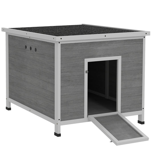 PawHut Duck Coop, Wooden Rabbit Hutch with Openable Roof, Removable Floor, Double Doors, Ramp, Weatherproof Pet House, Small Animal Outdoor Shelter for 3-6 Chickens, Geese 30" x 38" x 30"