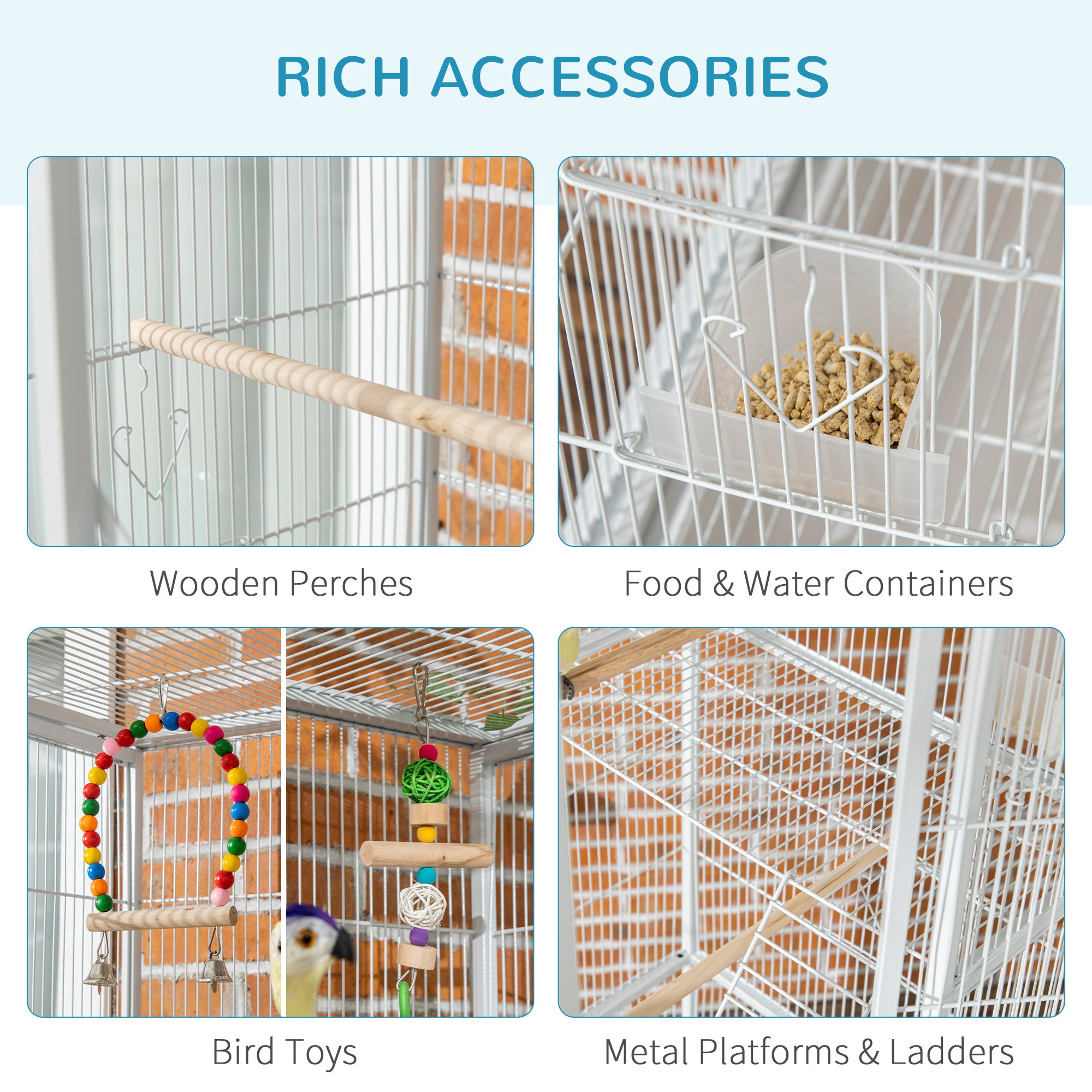 71" Bird Cage, 3 Tier Large Parrot Cage with Wheels, Perches, Ramp, Storage Shelf, Toys for Canaries, Finches, Cockatiels, Parakeets, White