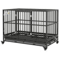Load image into Gallery viewer, PawHut 48" Heavy Duty Dog Crate Metal Cage Kennel with Lockable Wheels, Double Door and Removable Tray, Gray
