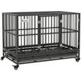 Load image into Gallery viewer, PawHut 48" Heavy Duty Dog Crate Metal Cage Kennel with Lockable Wheels, Double Door and Removable Tray, Gray