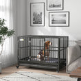 Load image into Gallery viewer, PawHut 48" Heavy Duty Dog Crate Metal Cage Kennel with Lockable Wheels, Double Door and Removable Tray, Gray
