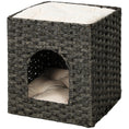 Load image into Gallery viewer, 2-Tier Wicker Cat House, Handwoven Rattan Cat Bed with Washable Cushions, Indoor Kitten Condo Hideaway, 43 x 40 x 49 cm, Grey