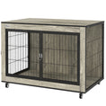 Load image into Gallery viewer, Dog Crate Furniture on Wheels, Dog Cage End Side Table with Lockable Double Doors, for Medium Breeds, 80 x 56 x 62.5cm, Grey