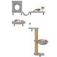 Load image into Gallery viewer, 3-In-1 Cat Wall Shelves, Wooden Cat Climbing Furniture with Condo, Bed, Hammock, Scratching Post and Spring Ball, Space-Saving Wall Mounted Kitty Shelves for Indoor Kittens, Gray