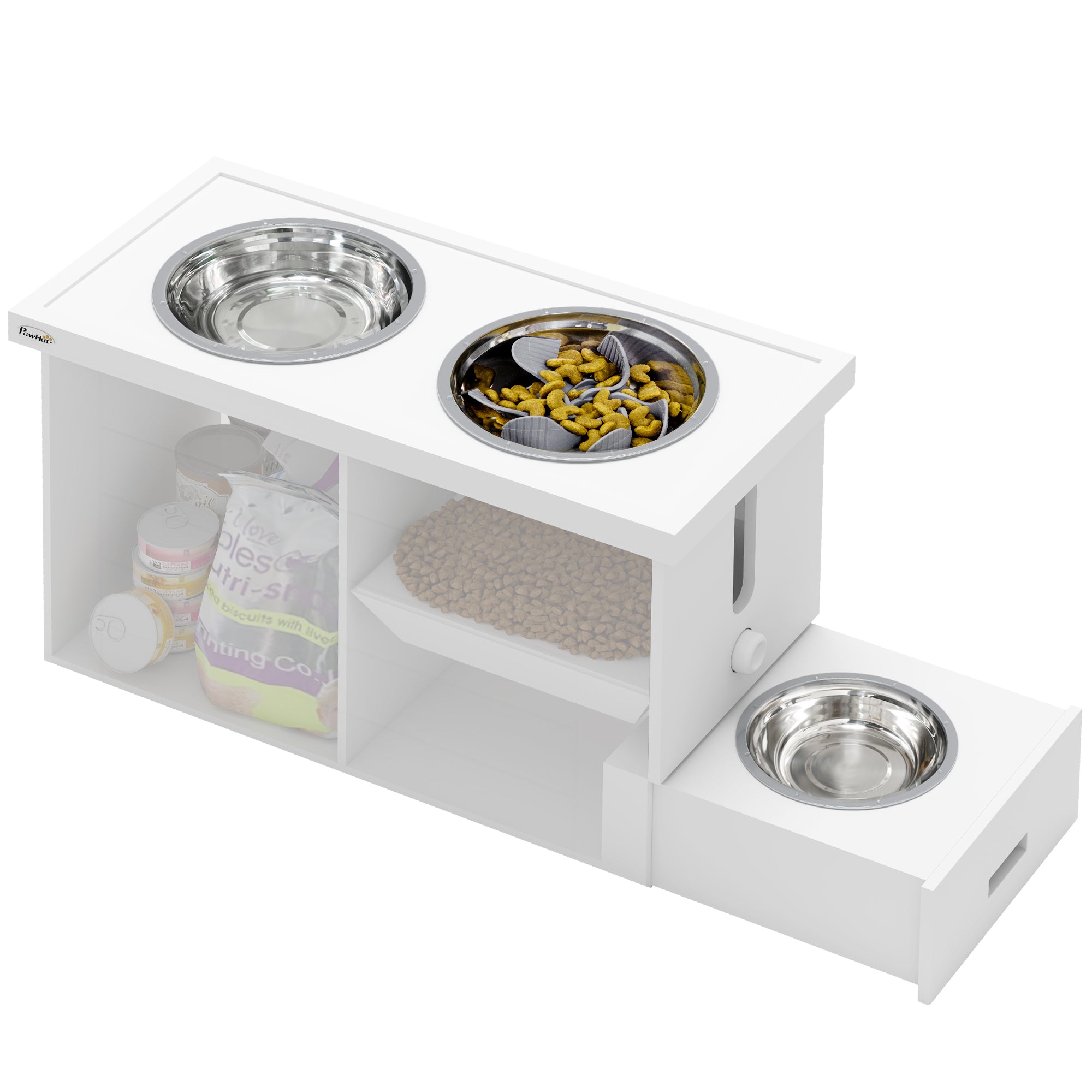 Pawhut Dog Feeding Station with Slow Feeder Mat, Stainless Steel