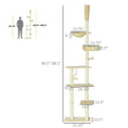 Load image into Gallery viewer, PawHut Floor to Ceiling Cat Tree, 90.5" - 98.5" Adjustable Height, Cat Climbing Tower with Carpeted Platforms, Cozy Bed, Hammock, Scratching Posts, Toy Balls, Activity Center for Kittens, Beige