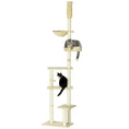 Load image into Gallery viewer, PawHut Floor to Ceiling Cat Tree, 90.5" - 98.5" Adjustable Height, Cat Climbing Tower with Carpeted Platforms, Cozy Bed, Hammock, Scratching Posts, Toy Balls, Activity Center for Kittens, Beige