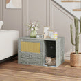 Load image into Gallery viewer, Cat Litter Box Enclosure with Rattan Door, Boho Style Hiddern Litter Box Furniture, Cat House End Side Table with Scratching Mat, Toy Ball, Non-slip Foot Pads, 80 x 50 x 50cm, Grey