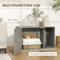 Load image into Gallery viewer, Cat Litter Box Enclosure with Rattan Door, Boho Style Hiddern Litter Box Furniture, Cat House End Side Table with Scratching Mat, Toy Ball, Non-slip Foot Pads, 80 x 50 x 50cm, Grey