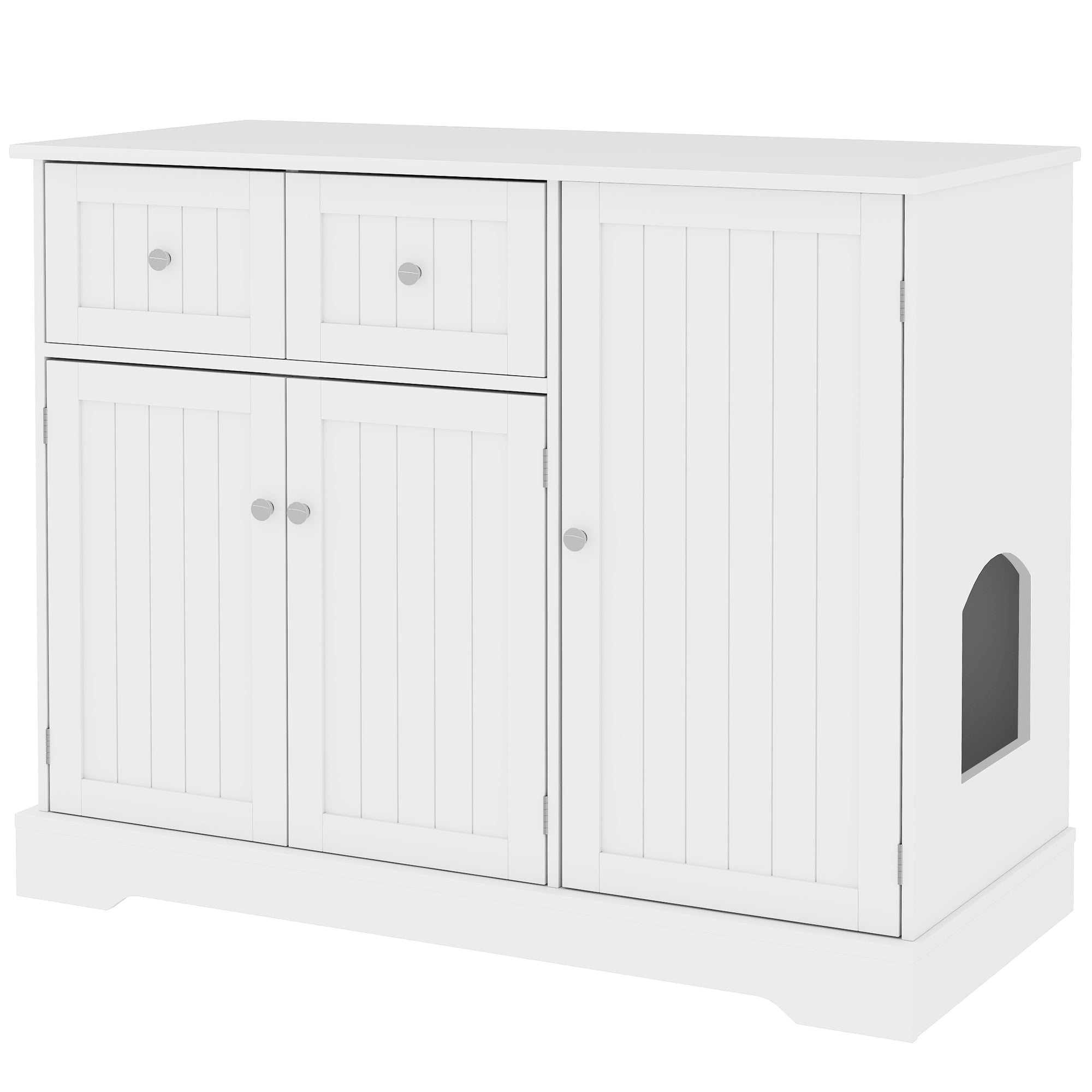 Cat Litter Box Enclosure, Hidden Litter Box Furnitrue Indoor Cat House with Drawer, Storage, Anti-tip Kit, Cat Washroom for Living Room, Bedroom, White