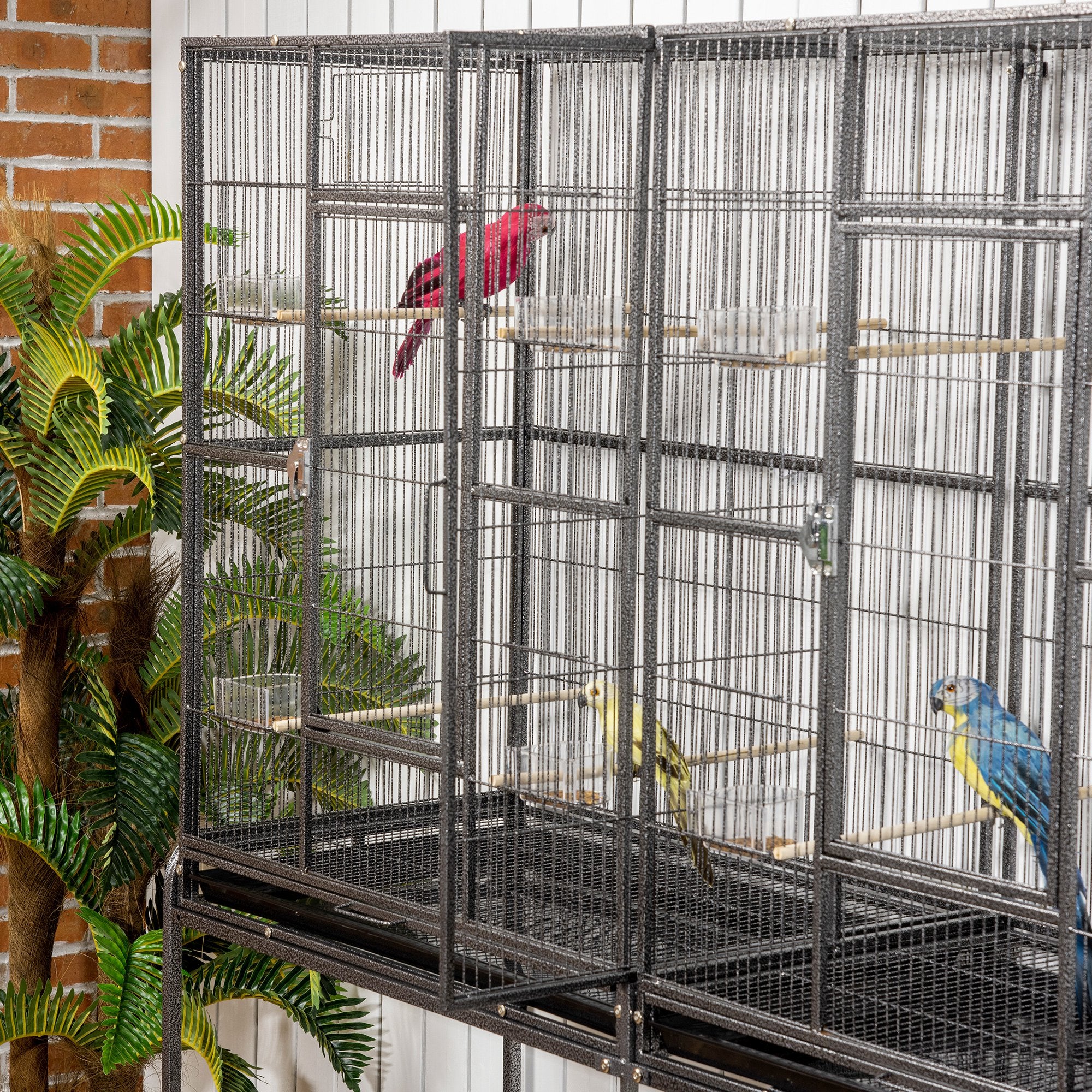 64" Extra Large Bird Cage, Rolling Metal Parrot Cage, Bird House with Detachable Rolling Stand, Storage Shelf, Wood Perch, Food Container, 62.8" x 18.9" x 64.2"