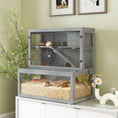 Load image into Gallery viewer, Wooden Hamster Cage, Large Gerbil Cage with Hut, Wheel, Ramps, 3 Tier Small Animal Habitat with Removable Viewing Panels, 80 x 50 x 84 cm, Grey