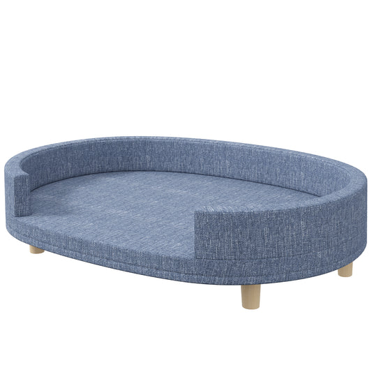 PawHut Dog Couch, Pet Sofa Bed for Large Dogs, Elevated Dog Sofa with Removable Top, Washable Cover, Blue