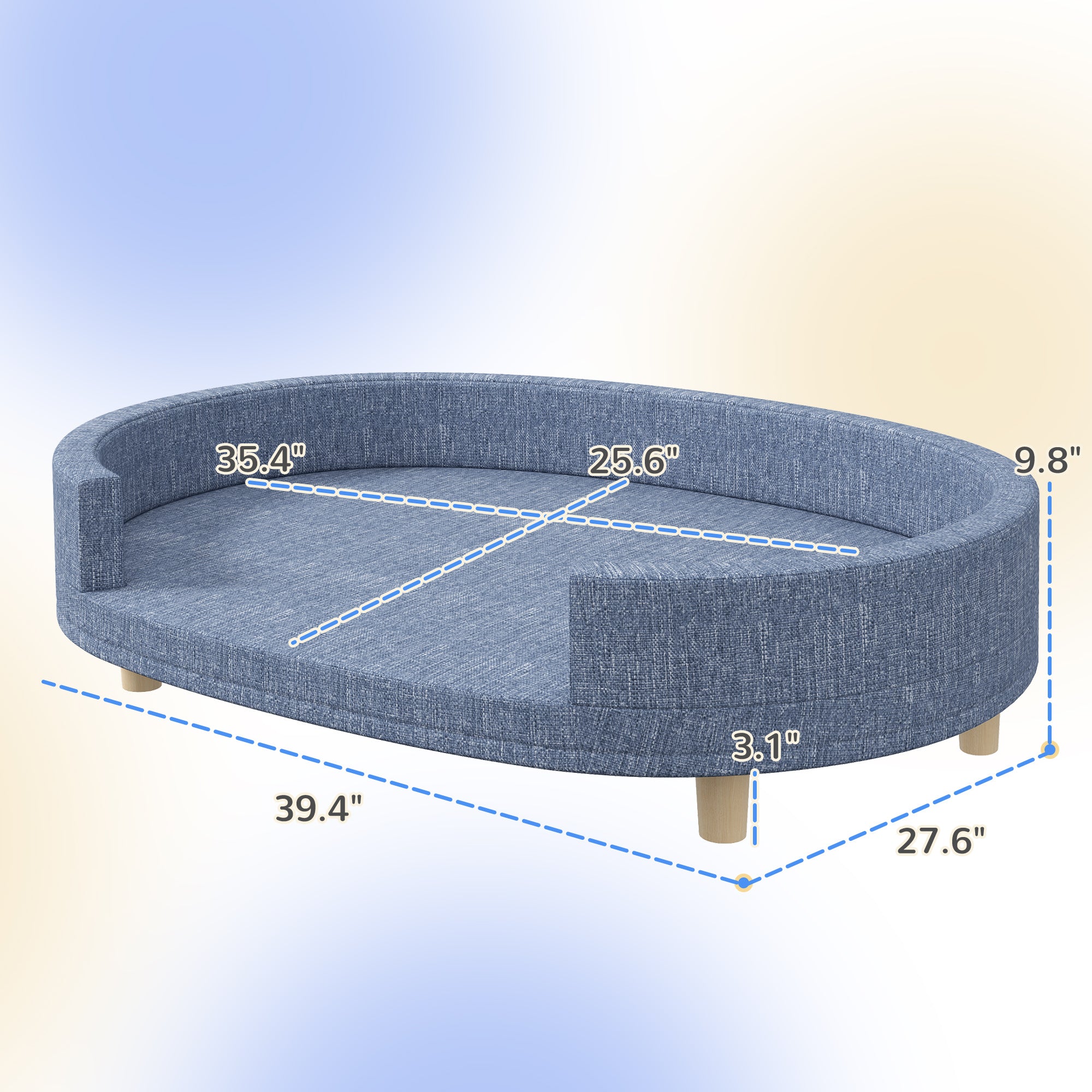 PawHut Dog Couch, Pet Sofa Bed for Large Dogs, Elevated Dog Sofa with Removable Top, Washable Cover, Blue