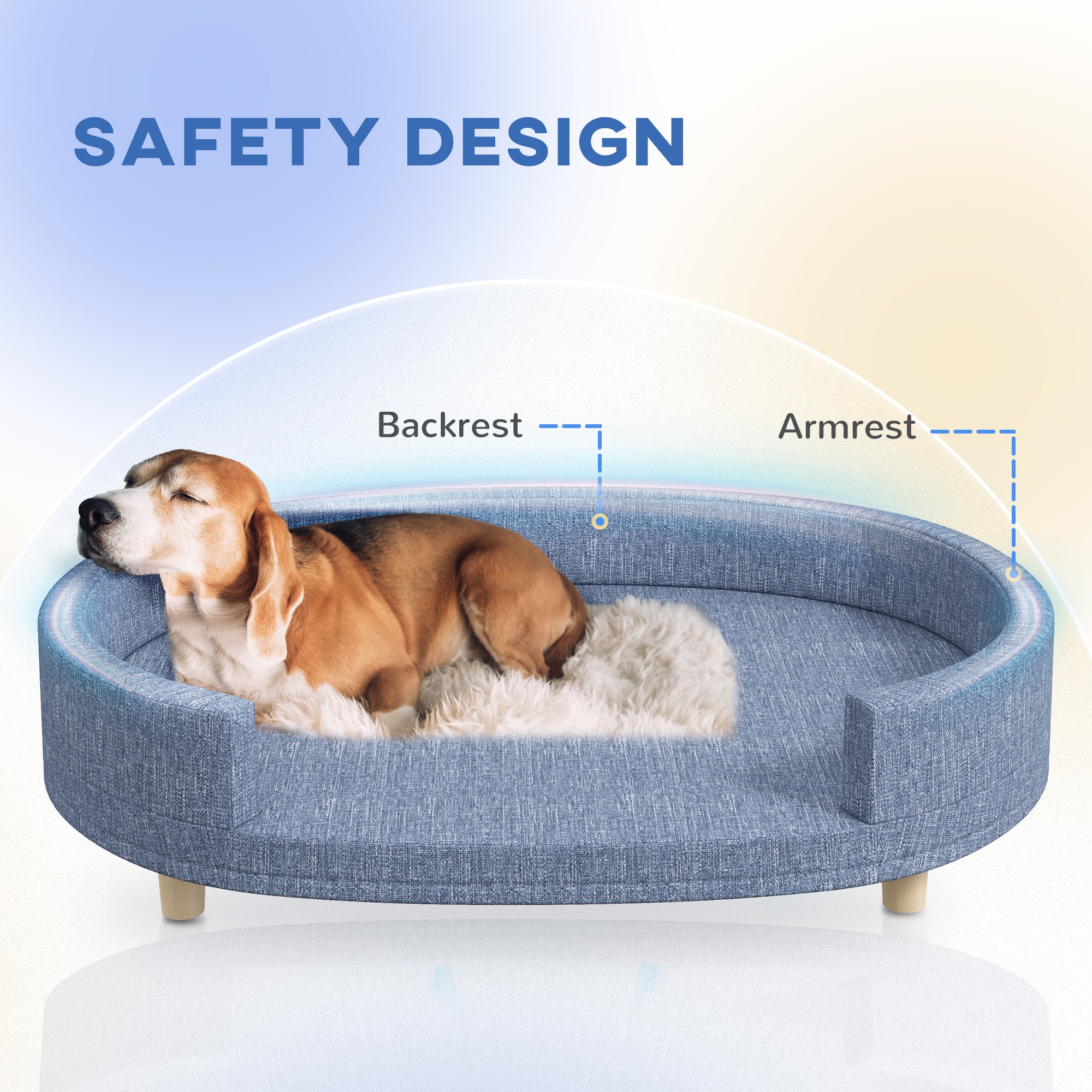 PawHut Dog Couch, Pet Sofa Bed for Large Dogs, Elevated Dog Sofa with Removable Top, Washable Cover, Blue