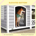 Load image into Gallery viewer, PawHut Wooden Dog House Outdoor with Porch, Cabin Style Raised Dog Shelter with Asphalt Roof, Doors, and Shutter Window, for Medium Large Sized Dog, Light Gray