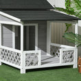 Load image into Gallery viewer, PawHut Wooden Dog House Outdoor with Porch, Cabin Style Raised Dog Shelter with Asphalt Roof, Doors, and Shutter Window, for Medium Large Sized Dog, Light Gray