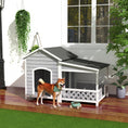 Load image into Gallery viewer, PawHut Wooden Dog House Outdoor with Porch, Cabin Style Raised Dog Shelter with Asphalt Roof, Doors, and Shutter Window, for Medium Large Sized Dog, Light Gray