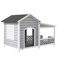 Load image into Gallery viewer, PawHut Wooden Dog House Outdoor with Porch, Cabin Style Raised Dog Shelter with Asphalt Roof, Doors, and Shutter Window, for Medium Large Sized Dog, Light Gray