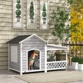 Load image into Gallery viewer, PawHut Wooden Dog House Outdoor with Porch, Cabin Style Raised Dog Shelter with Asphalt Roof, Doors, and Shutter Window, for Medium Large Sized Dog, Light Gray