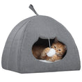 Load image into Gallery viewer, Cat Cave Bed for Indoor Kittens, Cat House with Removable Cushion and Teaser Ball, Kitty Igloo with Anti-Slip Base, 42 x 42 x 39 cm, Grey