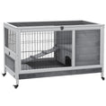 Load image into Gallery viewer, Wooden Rabbit Hutch Indoor Outdoor, Elevated Bunny Cage with No Leak Tray Enclosed Run with Wheels, for Rabbits, Chickens, Ducks, Guinea Pigs and Small Animals, Gray