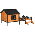 Load image into Gallery viewer, PawHut Outdoor Dog House with Porch, Wooden Dog Kennel with Water-resistant Asphalt Roof, Ladders, Fencing, Window, for Small and Medium Dog, Natural