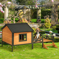 Load image into Gallery viewer, PawHut Outdoor Dog House with Porch, Wooden Dog Kennel with Water-resistant Asphalt Roof, Ladders, Fencing, Window, for Small and Medium Dog, Natural