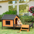 Load image into Gallery viewer, PawHut Outdoor Dog House with Porch, Wooden Dog Kennel with Water-resistant Asphalt Roof, Ladders, Fencing, Window, for Small and Medium Dog, Natural