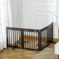 Load image into Gallery viewer, Freestanding Pet Gate 4 Panel Wooden Dog Barrier Folding Safety Fence with Support Feet up to 204cm Long 61cm Tall for Doorway Stairs Brown