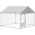 Load image into Gallery viewer, Outdoor Dog Kennel with Roof, Heavy Duty Dog Run Outdoor Fence Cage with Adjustable & Rotating Bowls, Waterproof UV-Resistant Cover, Secure Lock, 6.6' x 6.6' x 5.1'