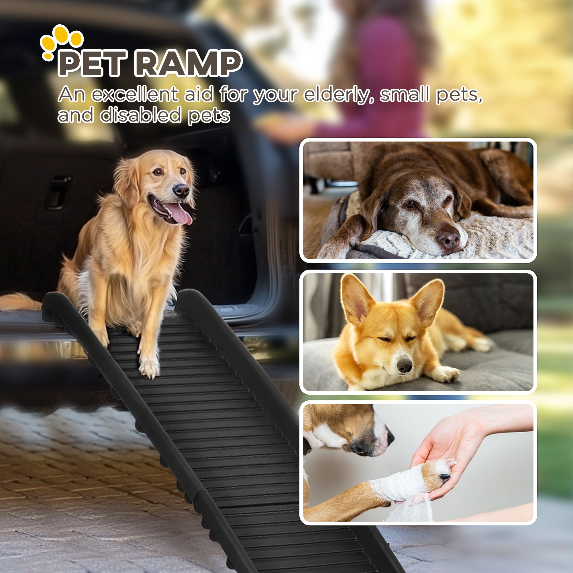 Foldable Pet Ramp Dog Car Ramp for SUVs, Cars - Black