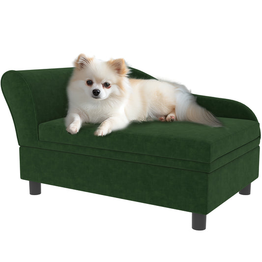 PawHut Luxury Fancy Dog Bed for Small Dogs with Hidden Storage, Small Dog Couch with Soft 2" Foam, Dog Sofa Bed, Cushy Dog Bed, Modern Pet Furniture for Puppies and Little Breeds, Green