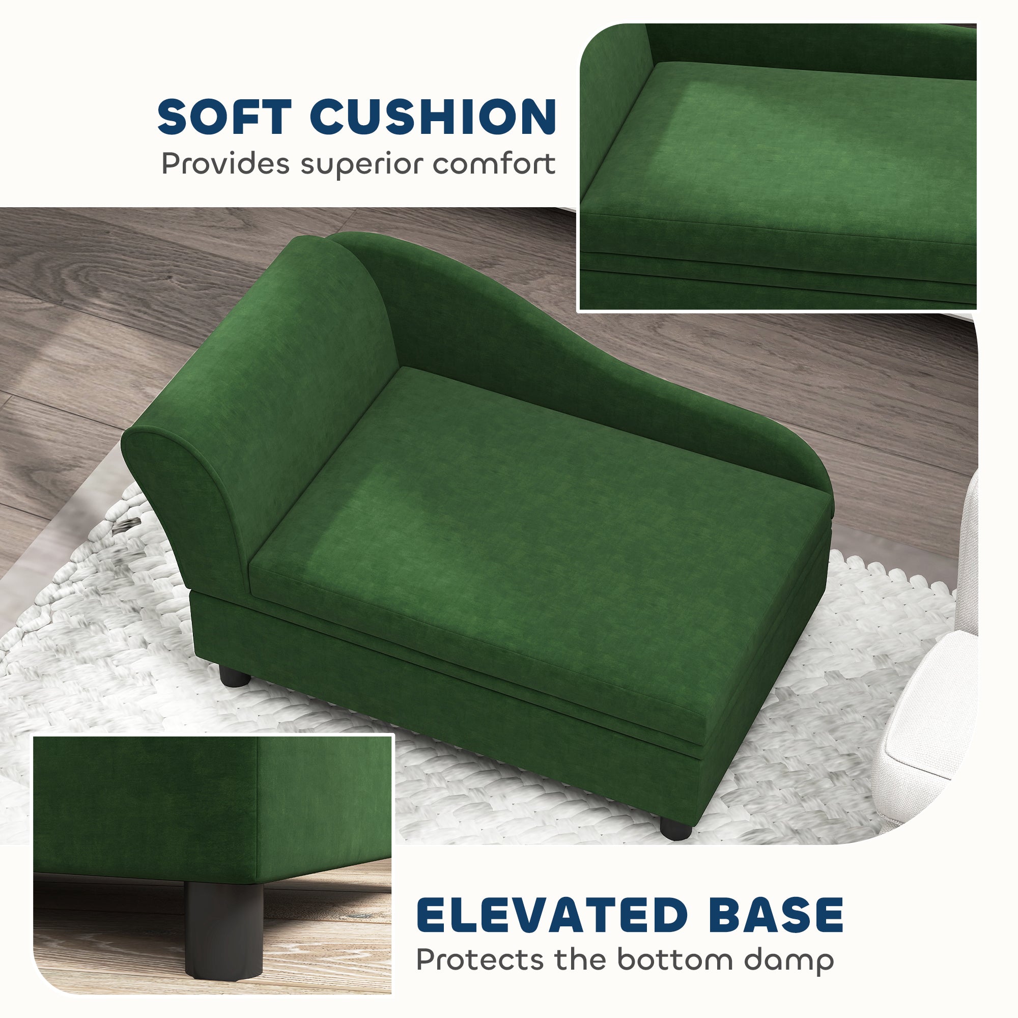 PawHut Luxury Fancy Dog Bed for Small Dogs with Hidden Storage, Small Dog Couch with Soft 2" Foam, Dog Sofa Bed, Cushy Dog Bed, Modern Pet Furniture for Puppies and Little Breeds, Green