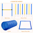 Load image into Gallery viewer, 4PC Obstacle Dog Agility Training Course with Jump Hurdle, Tunnel, Pause Box, Weave Poles and Carrying Bag, Backyard Competitive Equipment- Blue/Yellow