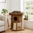 Charger l'image dans la visionneuse de la galerie, Cat Tree, Small Cat Tower with Perch, Scratching Post, Pet Condo, Toy Ball for Kitty, Indoor Use, Leopard Print