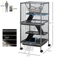 Load image into Gallery viewer, PawHut Metal Small Animal Cage Rolling Big Ferret Cage, Chinchilla Cage, Sugar Glider Cage, with Hammock & 4 Tiers, Removable Tray, Gray