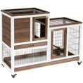 Load image into Gallery viewer, Rabbit Hutch Indoor Bunny Cage Guinea Pig House on Wheels with Run, Pull Out Trays, Brown and White
