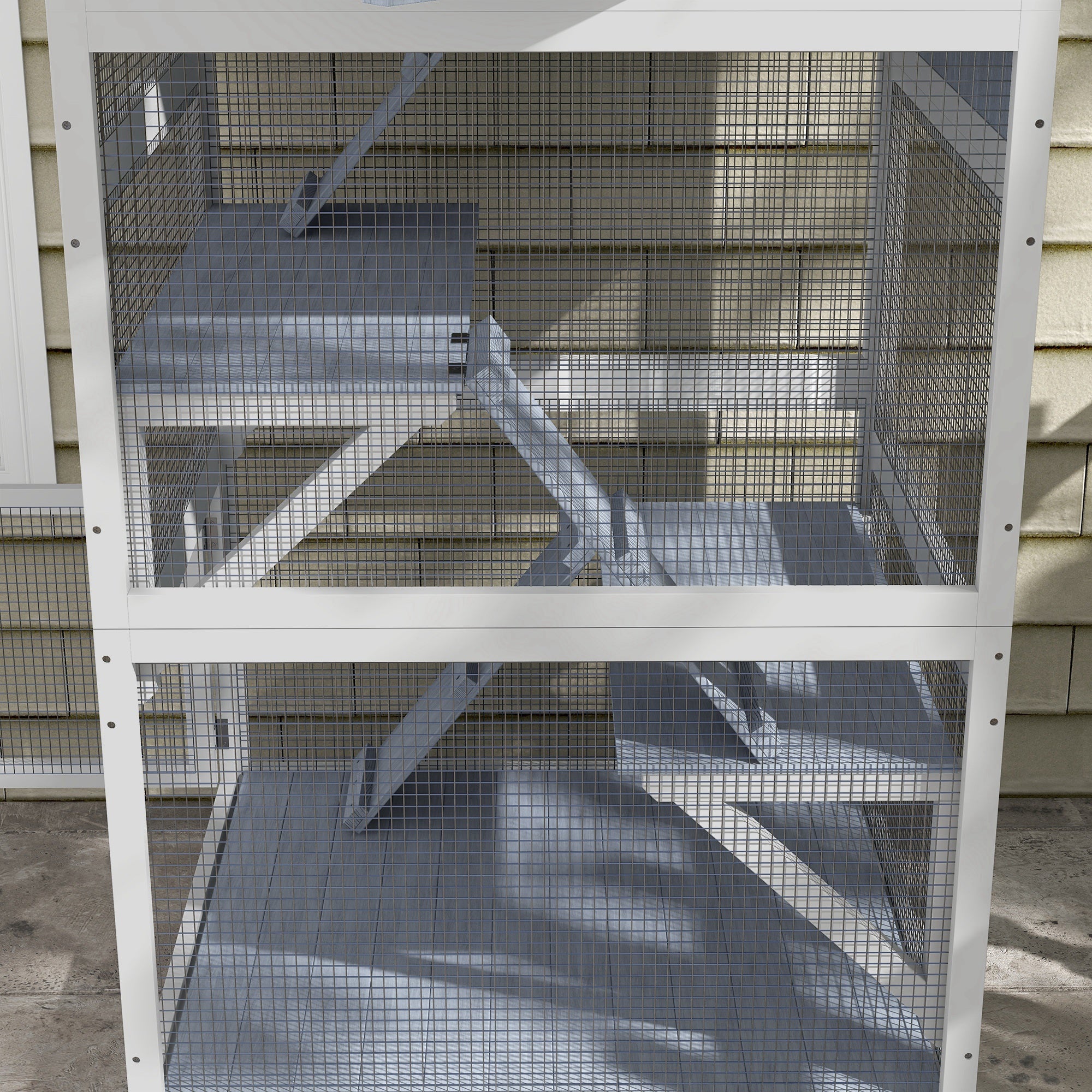 PawHut Catio, Outdoor Cat Enclosure House, Wooden Feral Cat Shelter on Wheels, Cat Cage with Hammock, Platforms Ramps, and Weather Protection Asphalt Roof, 34", Gray