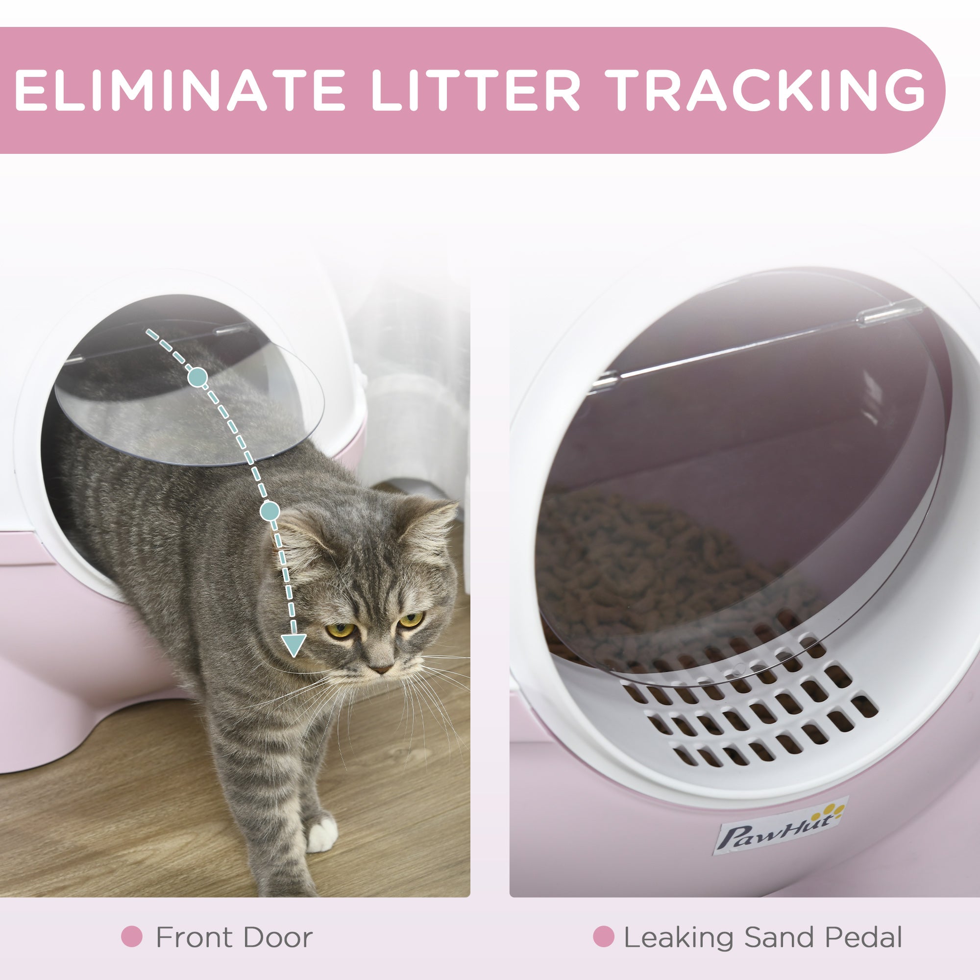 Cat Litter Box with Lid, Enclosed Kitty Litter Box with Scoop, Leaking Sand Pedal, Top Handle, Pink