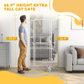 Load image into Gallery viewer, PawHut 67" Extra Tall Pet Gate for Cats, 30"-41" Cat Gate with Small Cat Door, 1.4" Narrow Gap, 2.8" and 5.5" Extension, Pressure Mounted No Drilling Dog Gate for Doorway, Hallway, Stairway, White